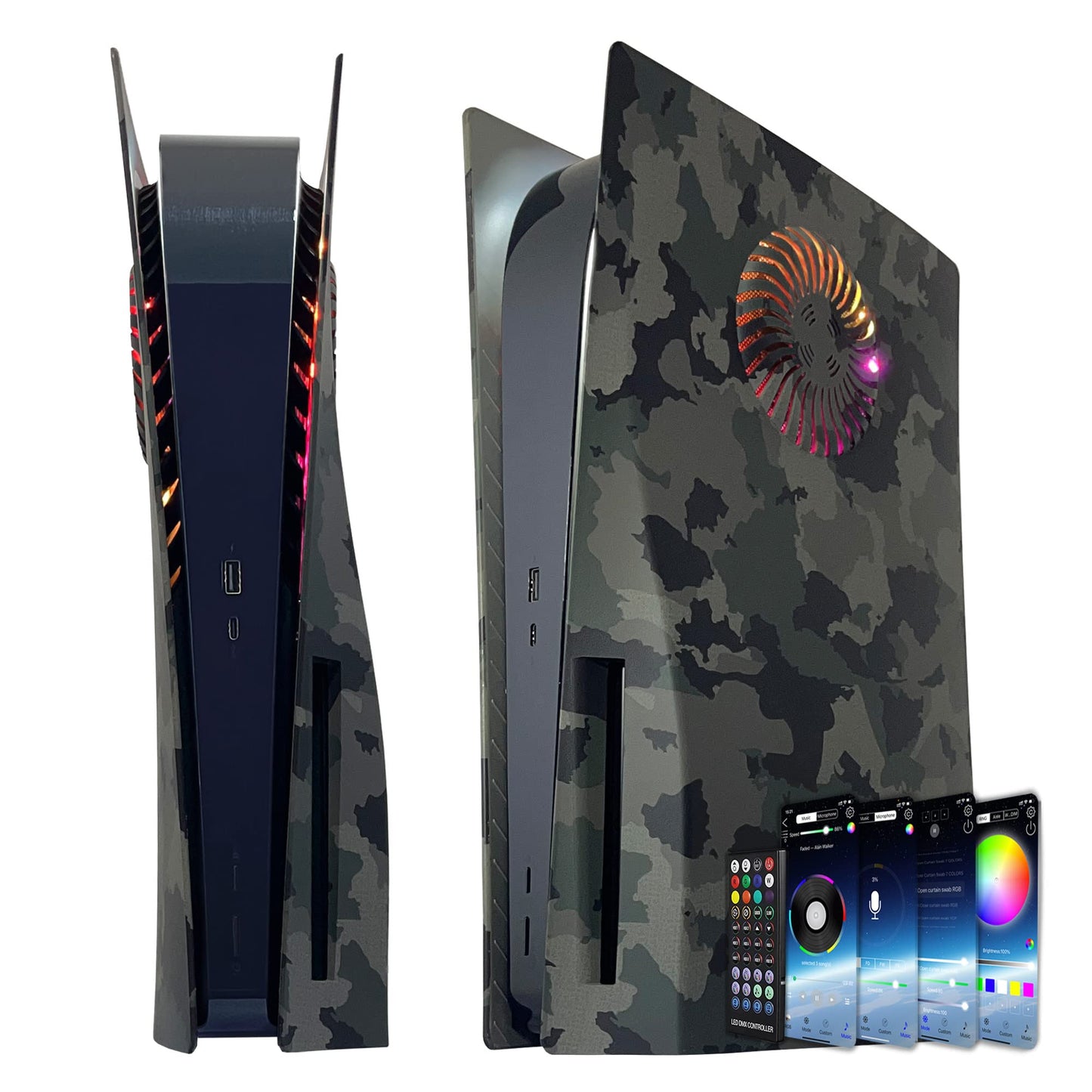 Faceplate with RGB Light Strip for PS5 and Dust Filter for Cooling Vents DOBEWINGDELOU 400+ Effects LED Light Ring Console Cover for Disc Edition DIY Decoration Kit Accessories Black