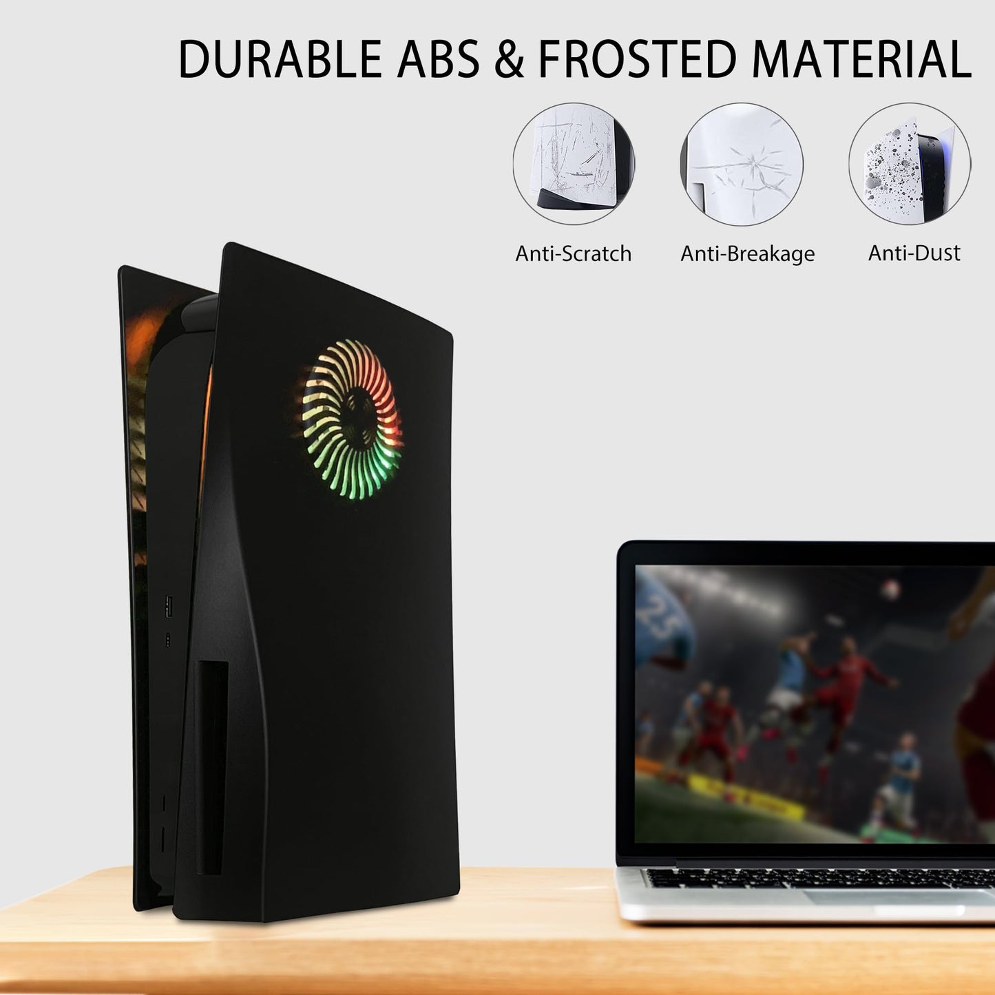 Faceplate with RGB Light Strip for PS5 and Dust Filter for Cooling Vents DOBEWINGDELOU 400+ Effects LED Light Ring Console Cover for Disc Edition DIY Decoration Kit Accessories Black