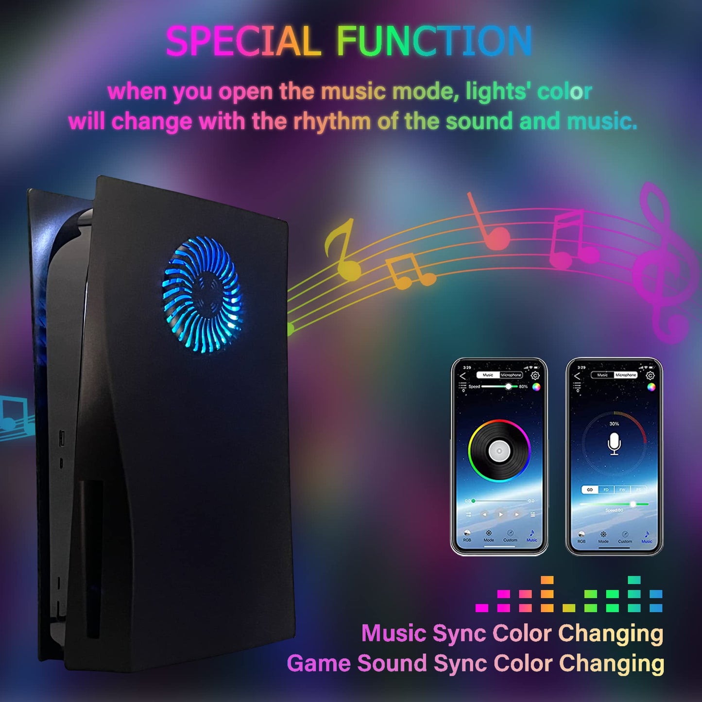 Faceplate with RGB Light Strip for PS5 and Dust Filter for Cooling Vents DOBEWINGDELOU 400+ Effects LED Light Ring Console Cover for Disc Edition DIY Decoration Kit Accessories Black