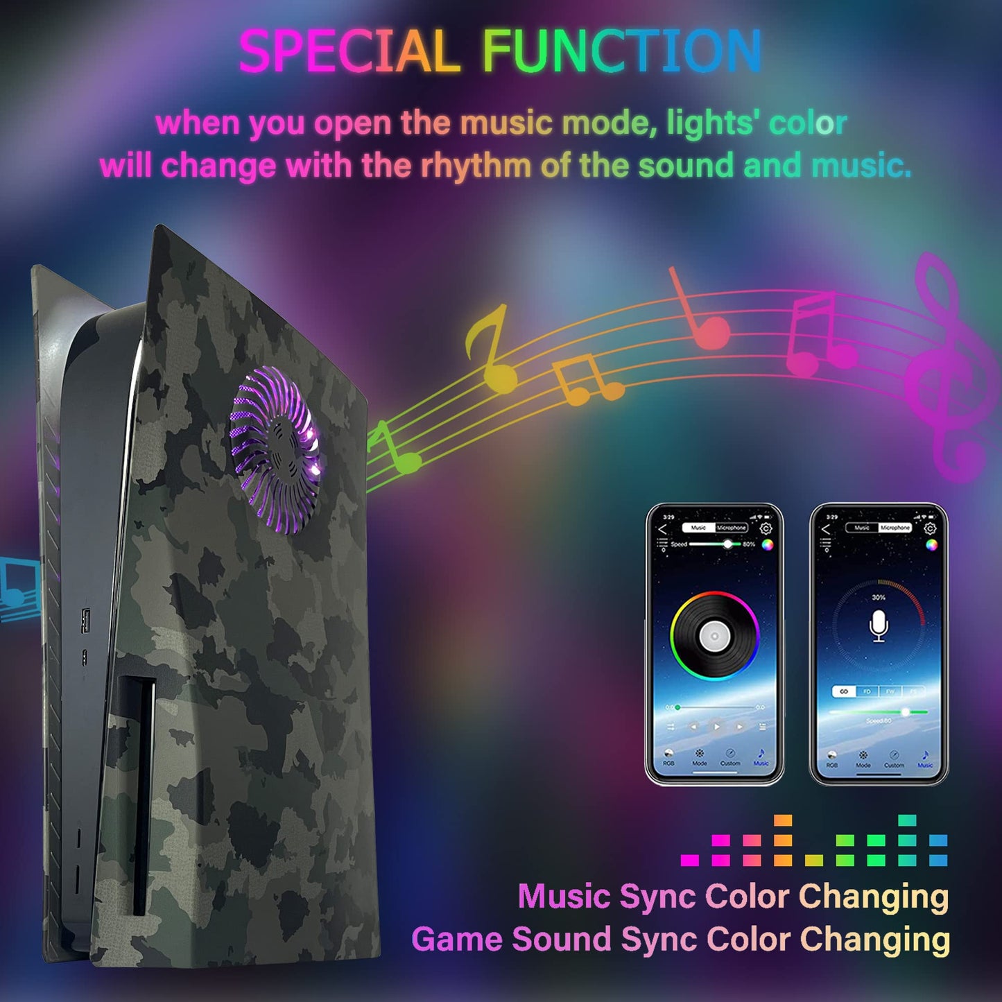 Faceplate with RGB Light Strip for PS5 and Dust Filter for Cooling Vents DOBEWINGDELOU 400+ Effects LED Light Ring Console Cover for Disc Edition DIY Decoration Kit Accessories Black
