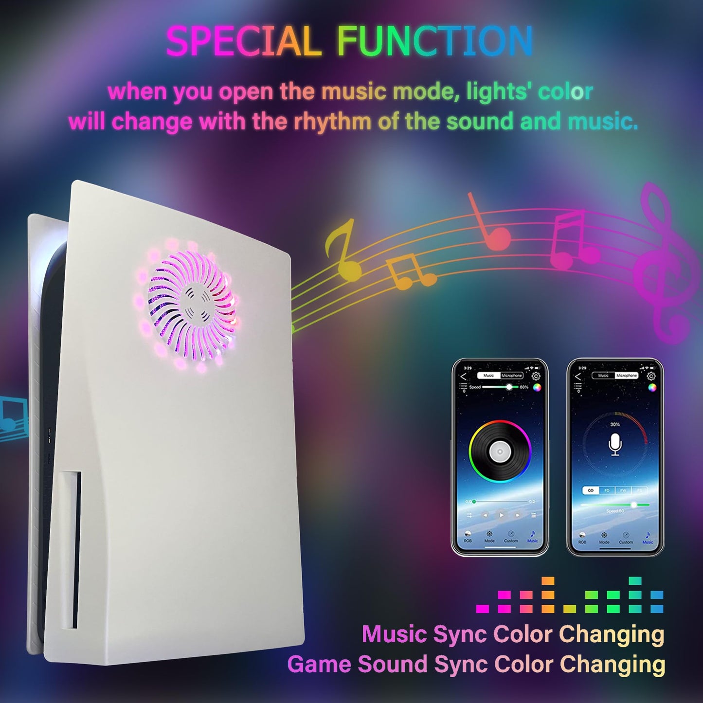 Faceplate with RGB Light Strip for PS5 and Dust Filter for Cooling Vents DOBEWINGDELOU 400+ Effects LED Light Ring Console Cover for Disc Edition DIY Decoration Kit Accessories Black