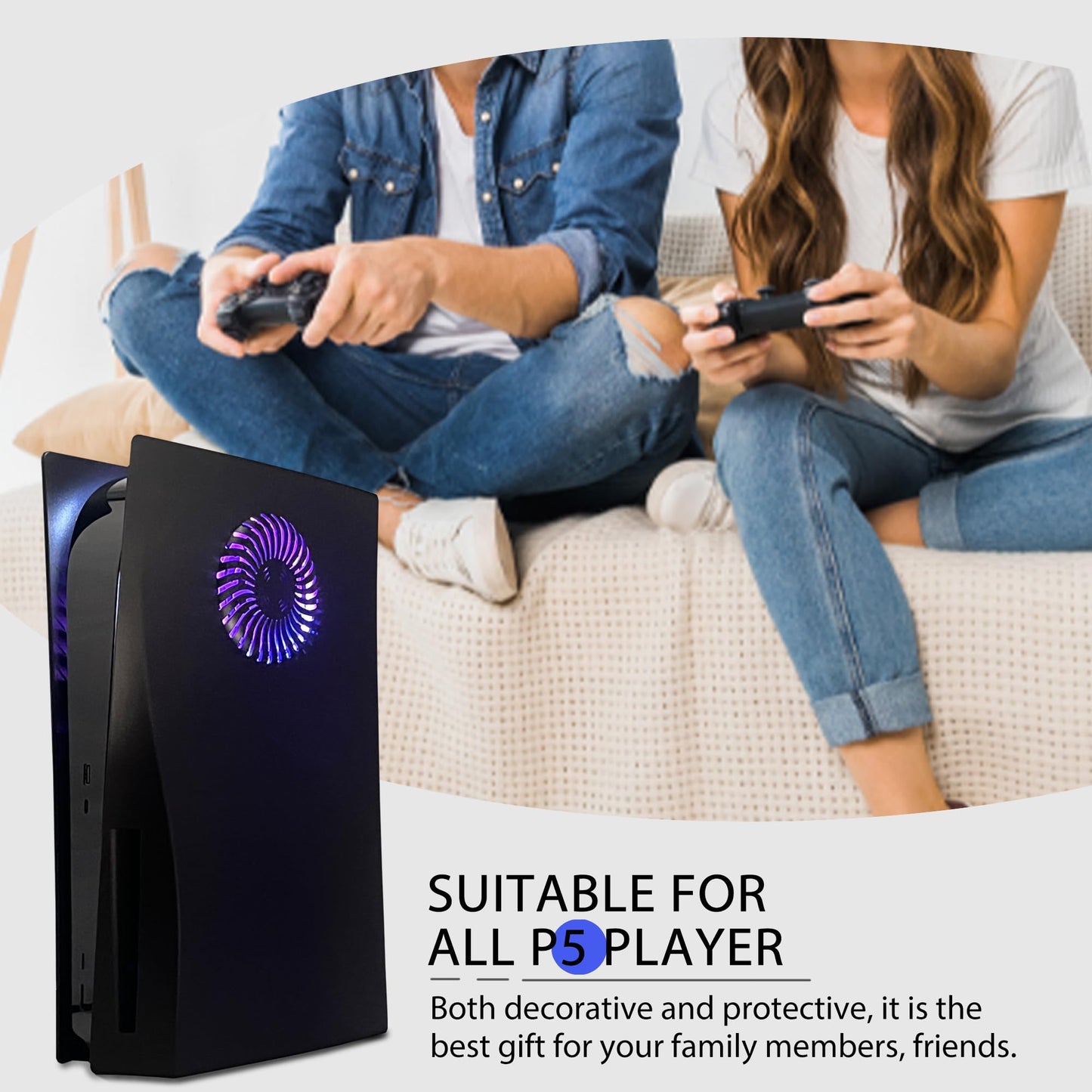 Faceplate with RGB Light Strip for PS5 and Dust Filter for Cooling Vents DOBEWINGDELOU 400+ Effects LED Light Ring Console Cover for Disc Edition DIY Decoration Kit Accessories Black