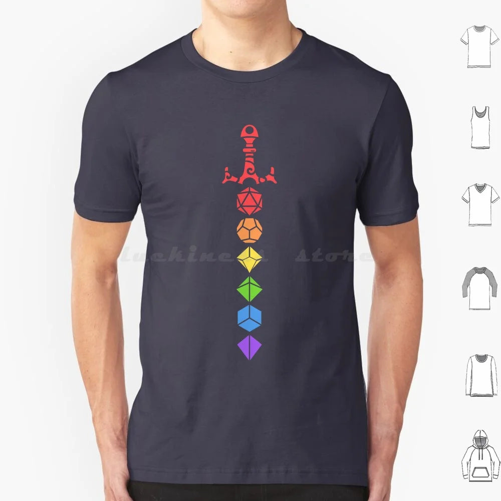 D&D Rainbow Polyhedral Dice Sword T Shirt