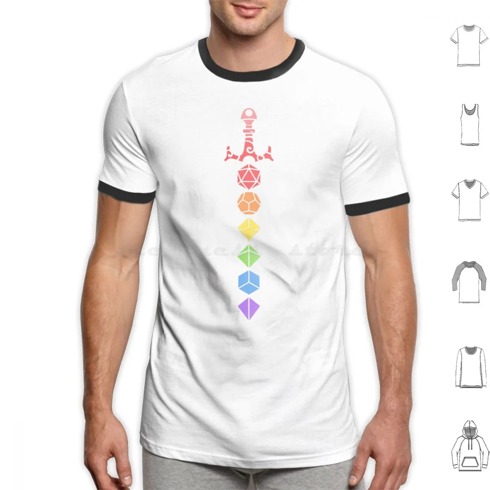 D&D Rainbow Polyhedral Dice Sword T Shirt