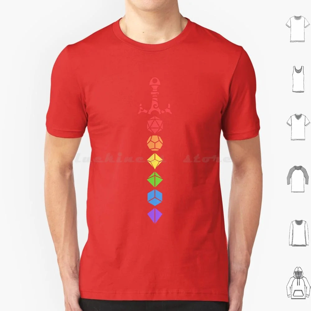 D&D Rainbow Polyhedral Dice Sword T Shirt