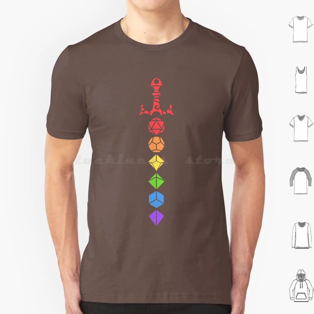 D&D Rainbow Polyhedral Dice Sword T Shirt