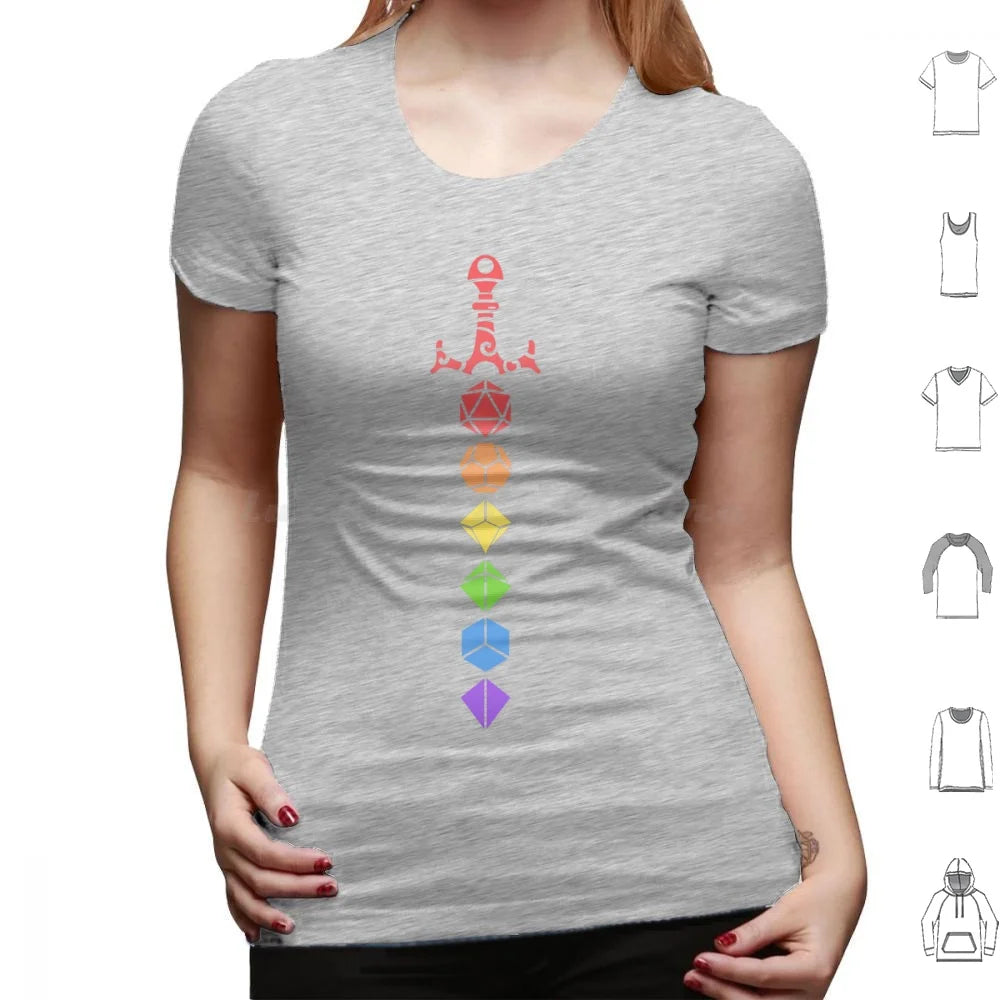 D&D Rainbow Polyhedral Dice Sword T Shirt