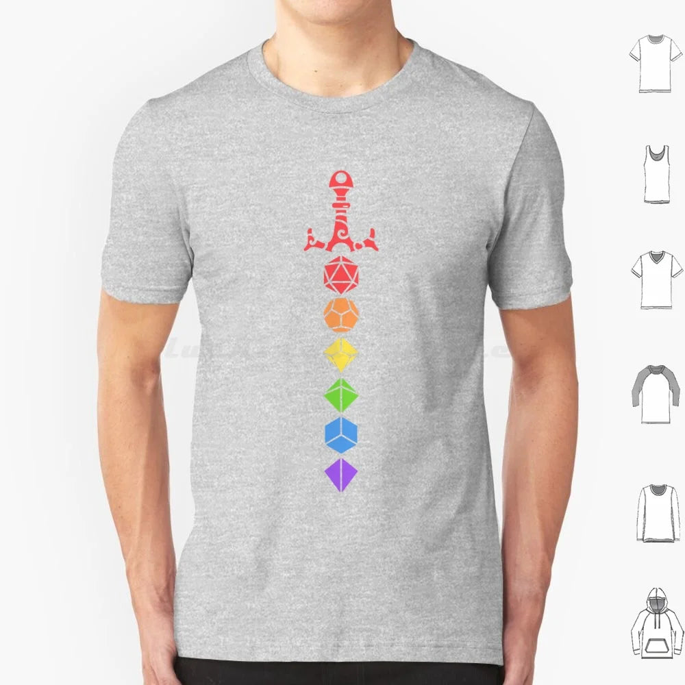 D&D Rainbow Polyhedral Dice Sword T Shirt