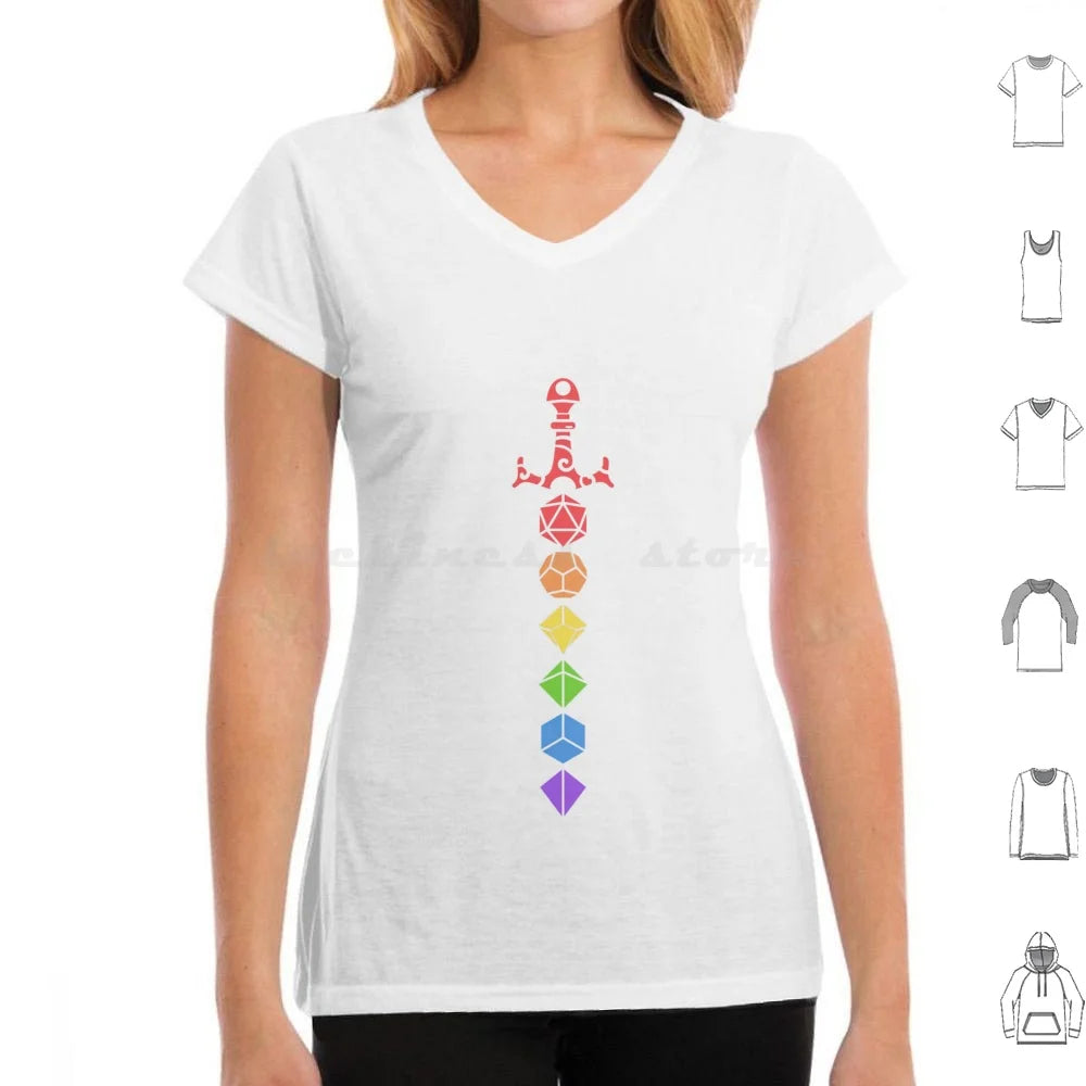 D&D Rainbow Polyhedral Dice Sword T Shirt