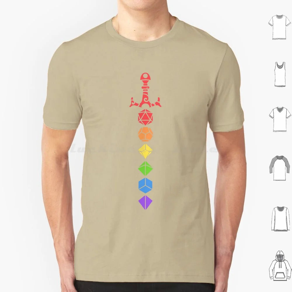 D&D Rainbow Polyhedral Dice Sword T Shirt