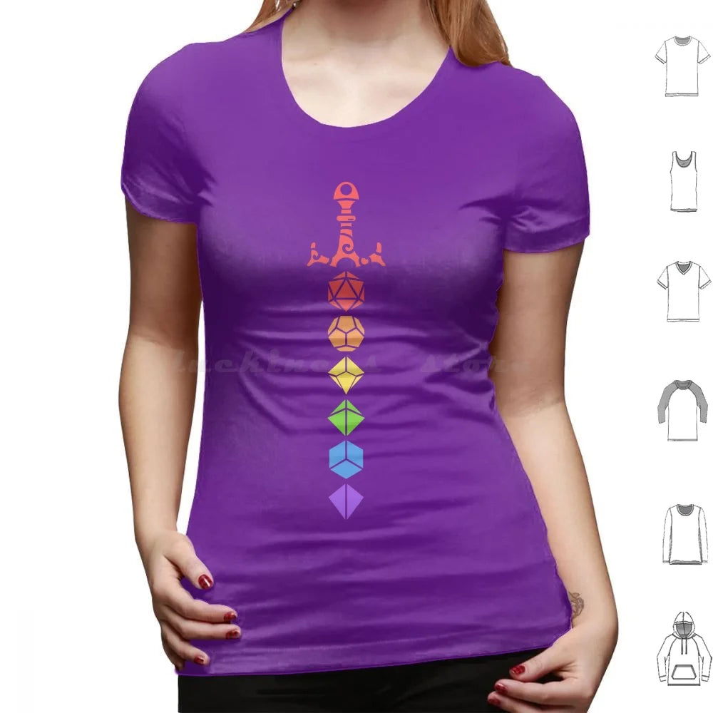 D&D Rainbow Polyhedral Dice Sword T Shirt