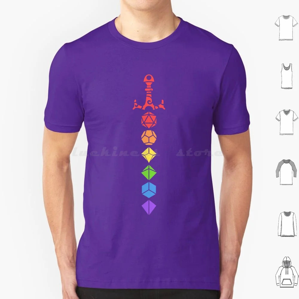 D&D Rainbow Polyhedral Dice Sword T Shirt