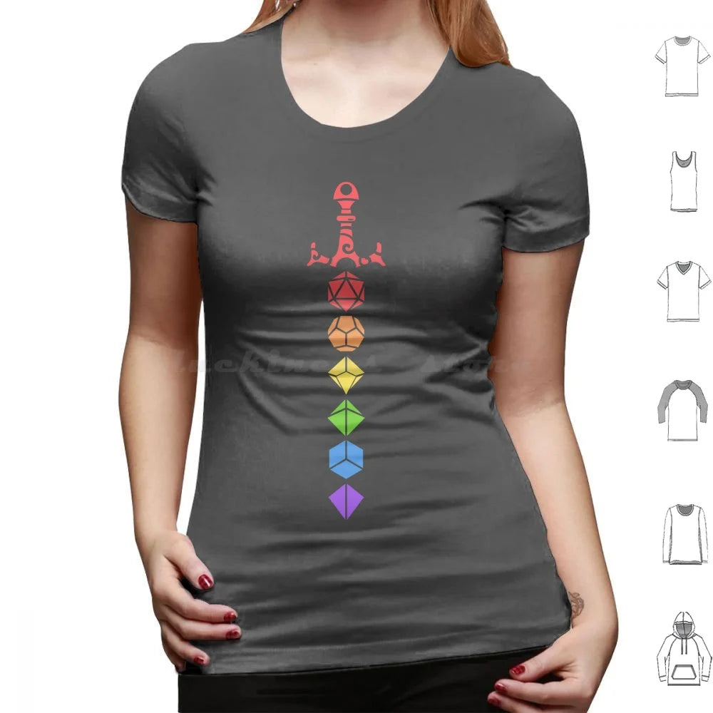 D&D Rainbow Polyhedral Dice Sword T Shirt