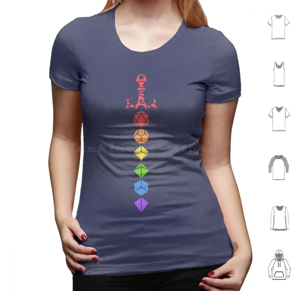 D&D Rainbow Polyhedral Dice Sword T Shirt