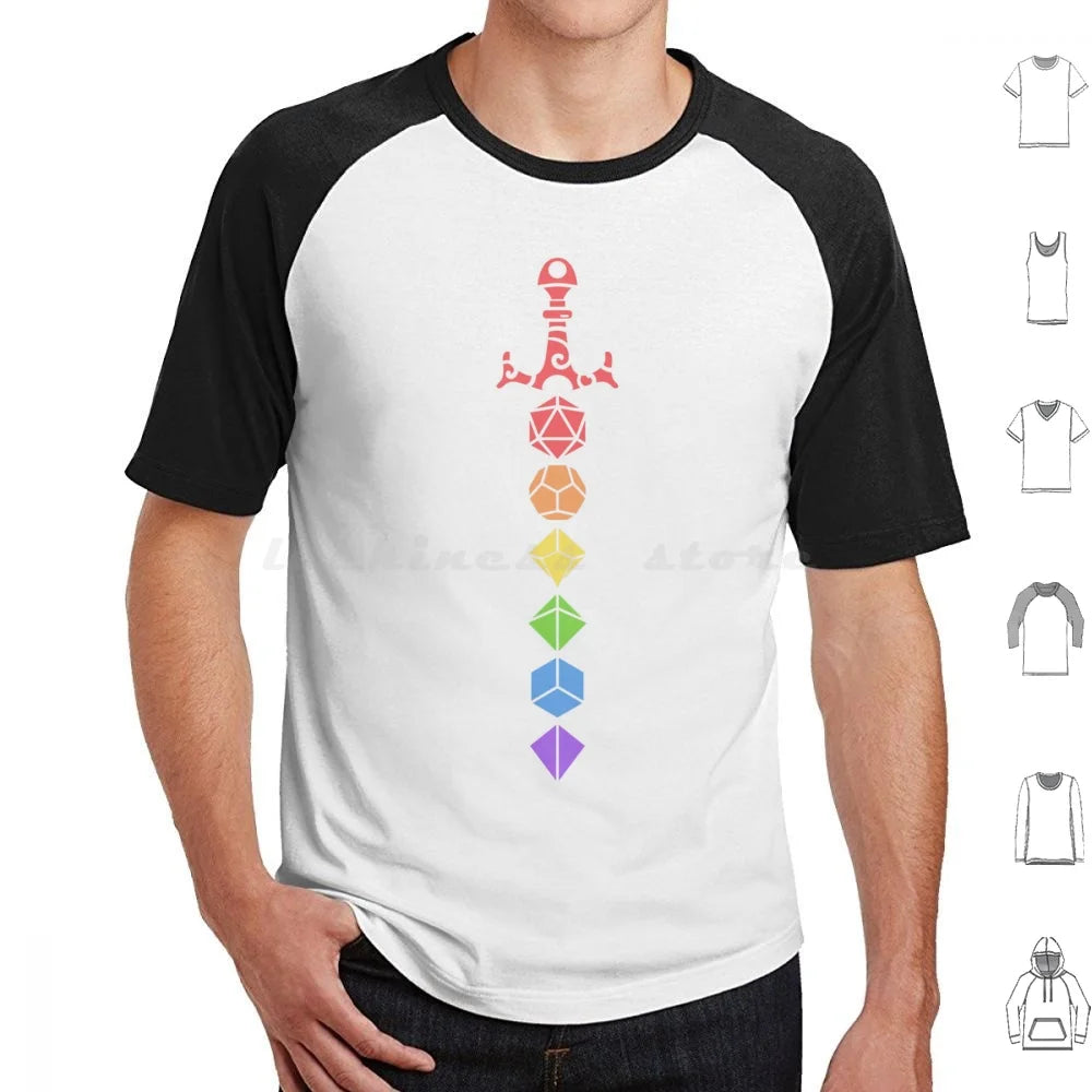 D&D Rainbow Polyhedral Dice Sword T Shirt