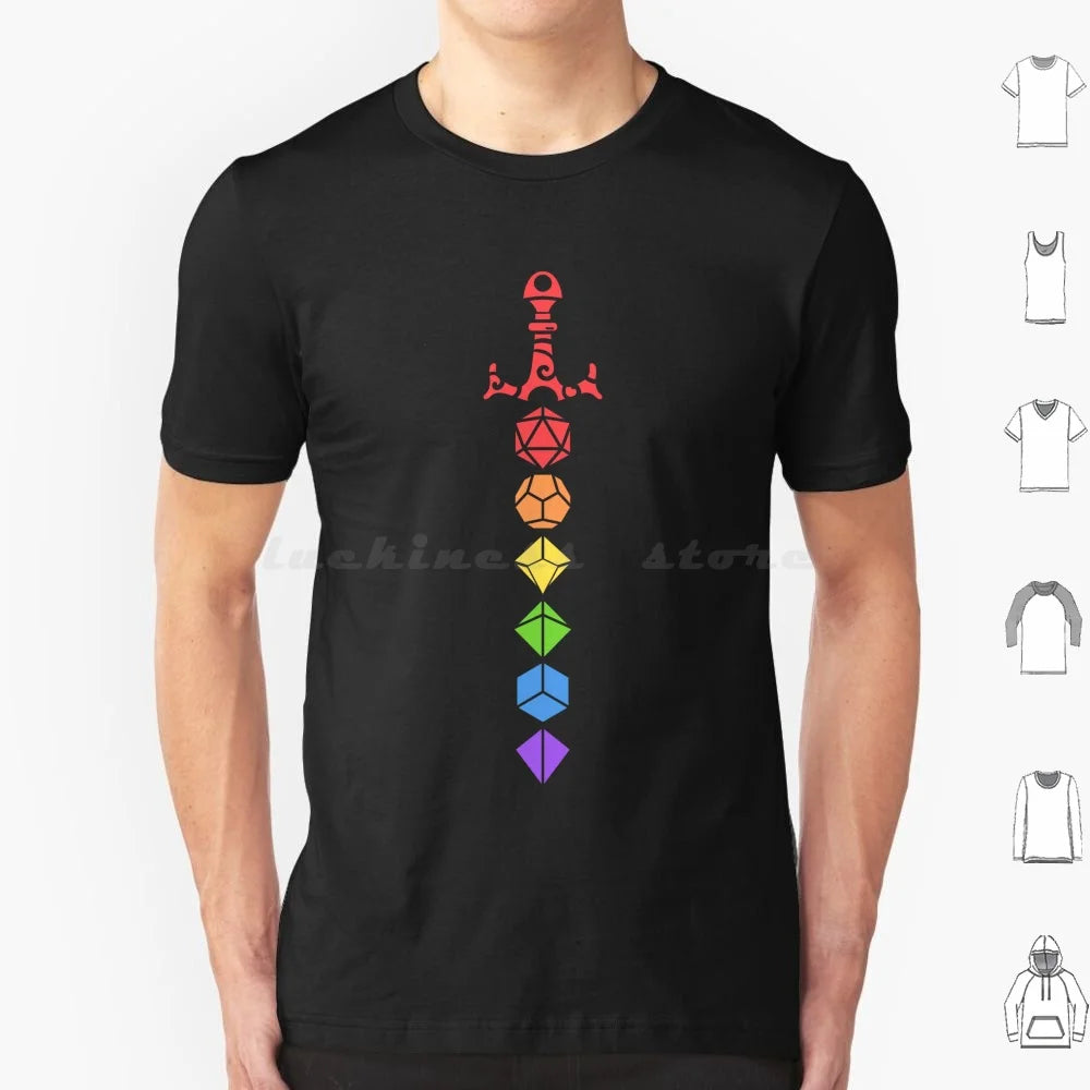 D&D Rainbow Polyhedral Dice Sword T Shirt