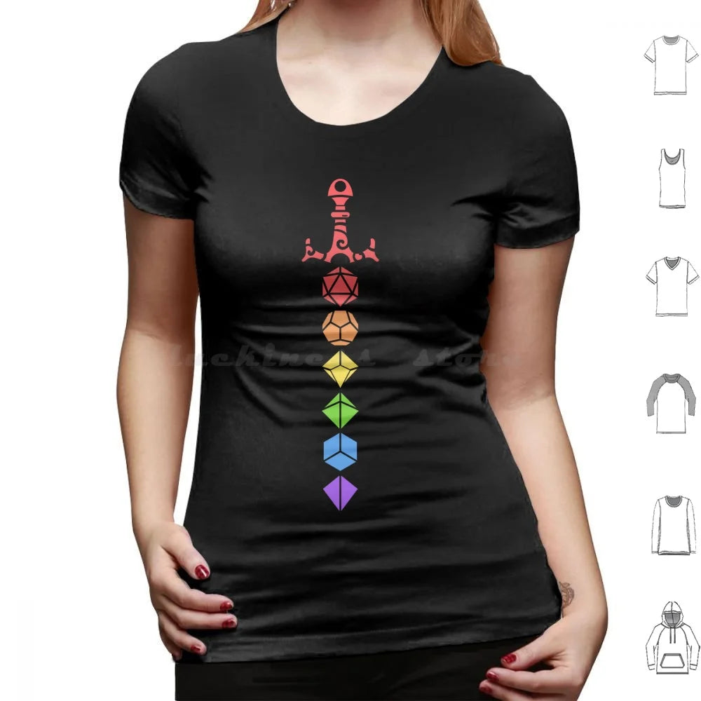 D&D Rainbow Polyhedral Dice Sword T Shirt