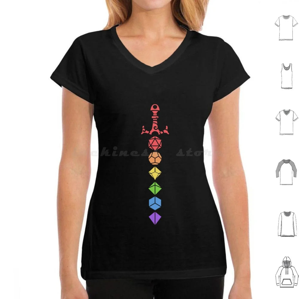 D&D Rainbow Polyhedral Dice Sword T Shirt