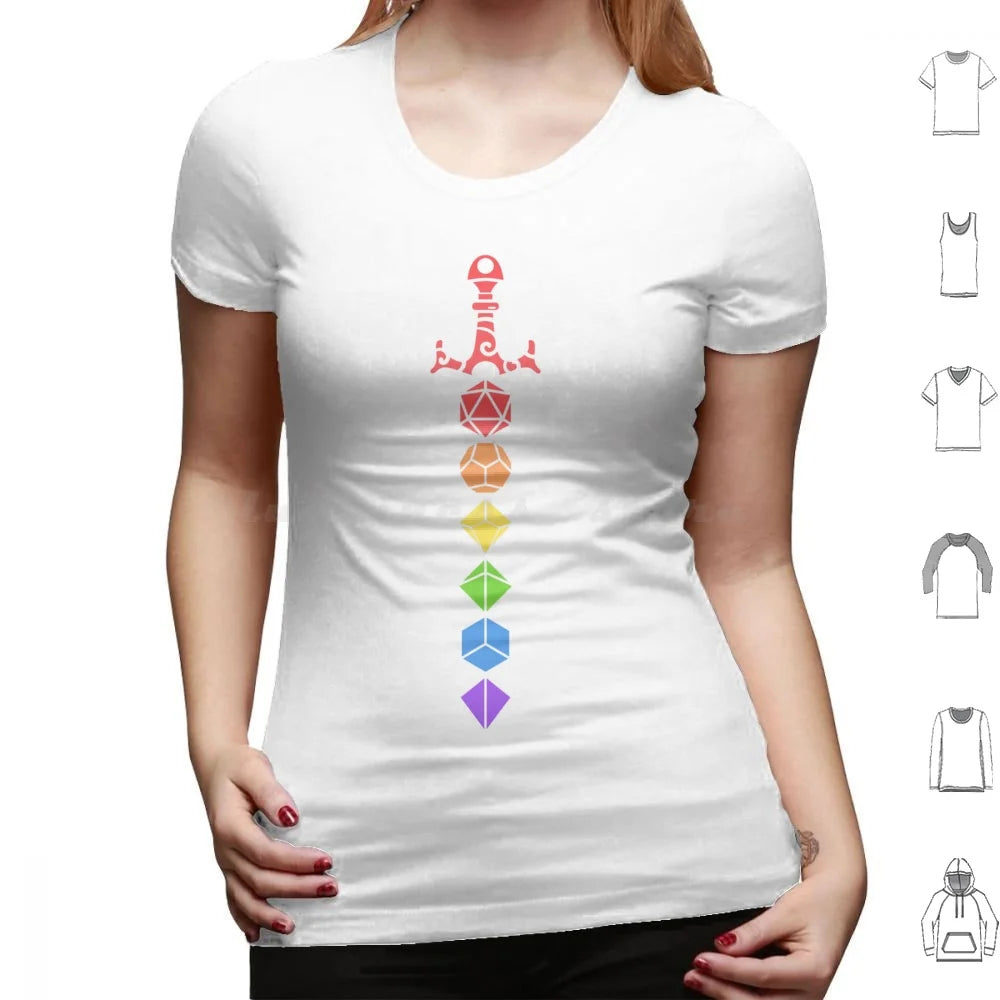 D&D Rainbow Polyhedral Dice Sword T Shirt