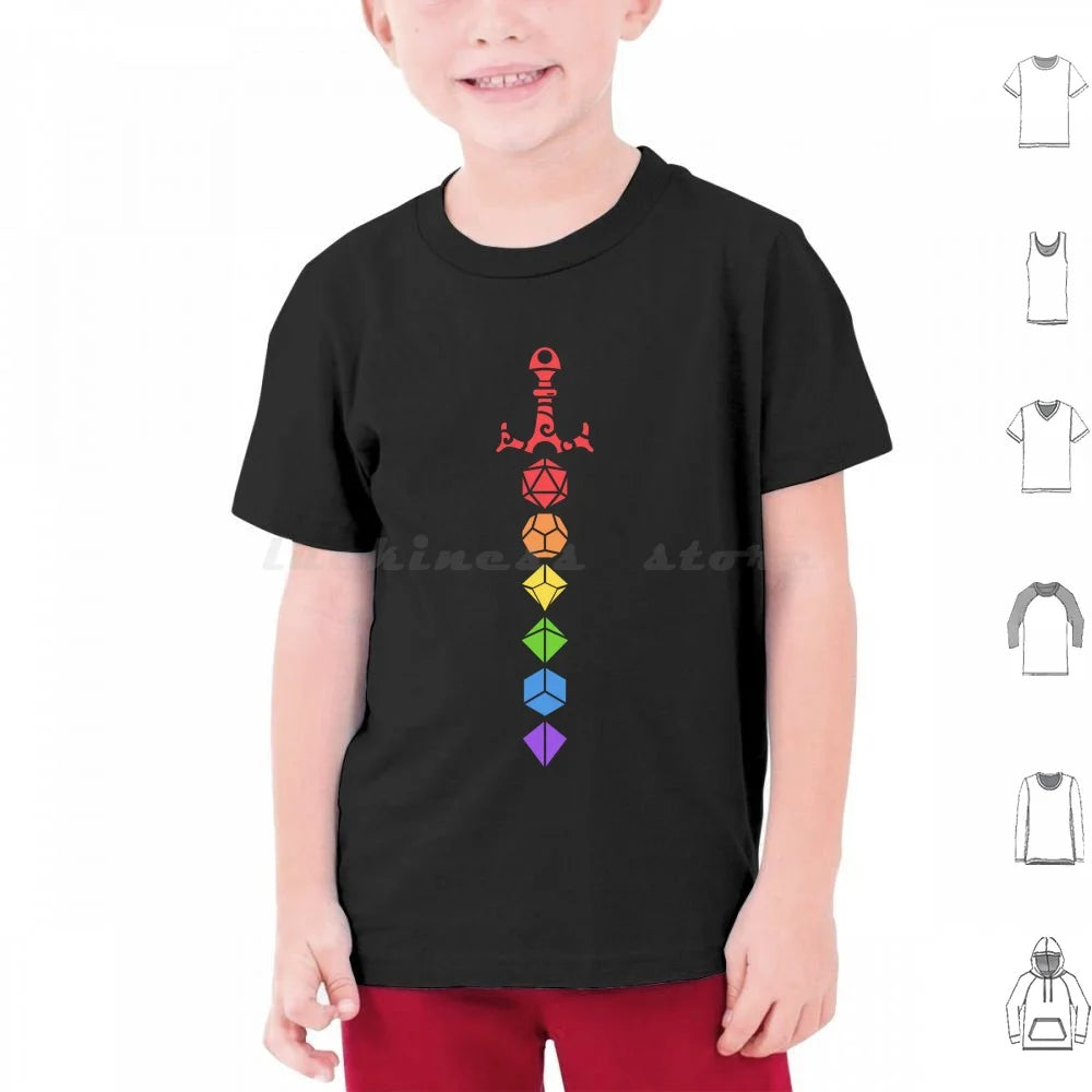 D&D Rainbow Polyhedral Dice Sword T Shirt