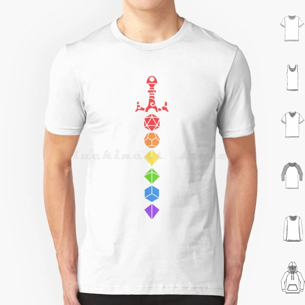 D&D Rainbow Polyhedral Dice Sword T Shirt