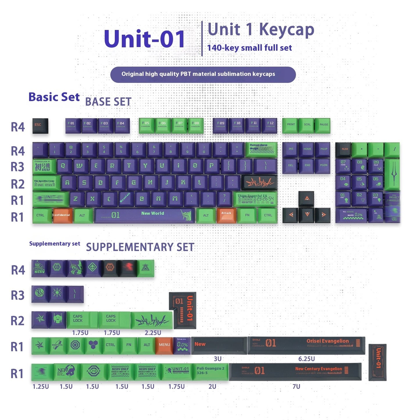 Evangelion Eva Unit Mechanical Keyboard Keycaps Set